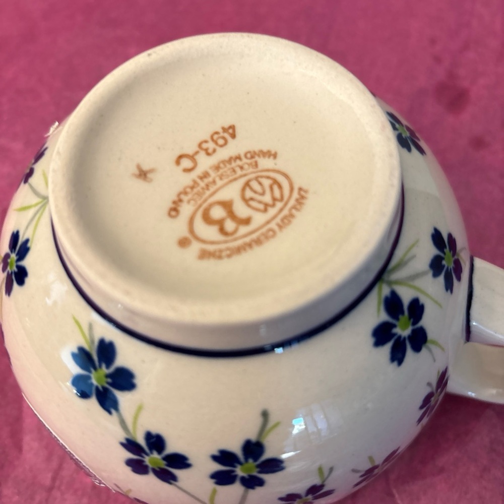 Boleslaweic Polish Pottery Large Mug Soup Latte Cup Spring Blossoms 23 oz - Picture 10 of 12